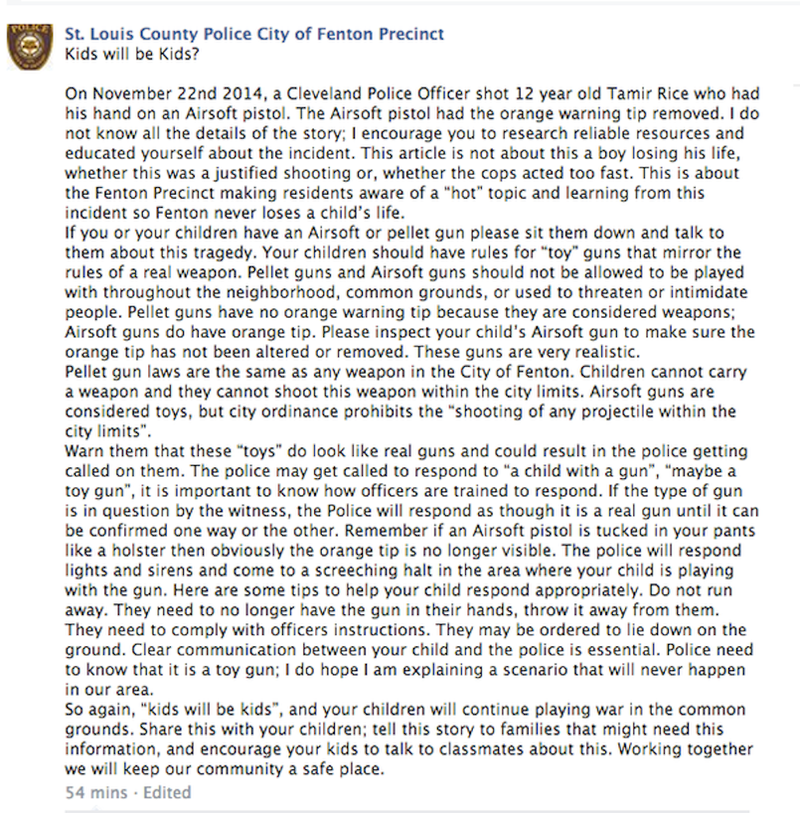 Illustration for article titled St. Louis PD Posts Tips to Keep Your Kids From Getting Themselves Shot